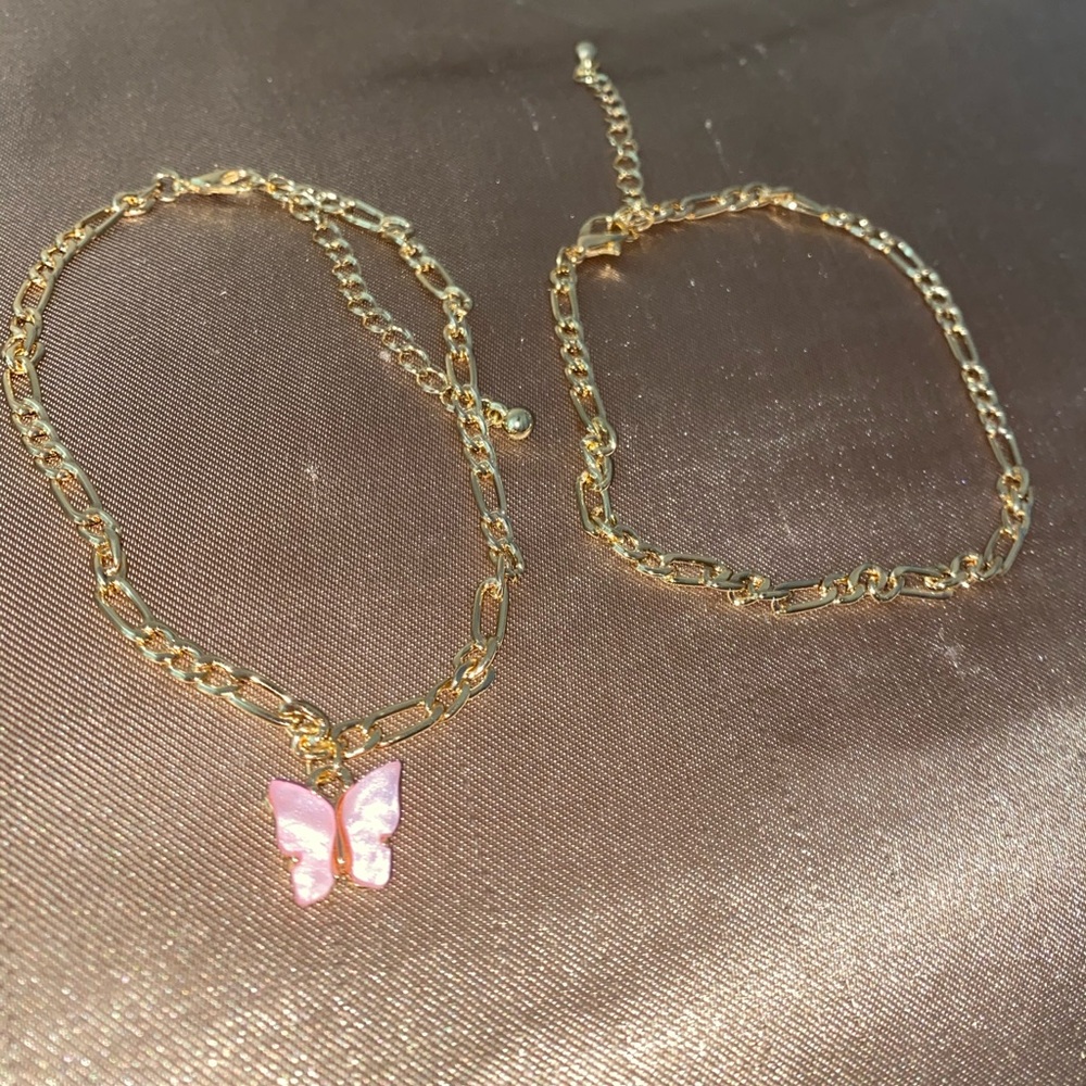 Light pink butterfly anklet set